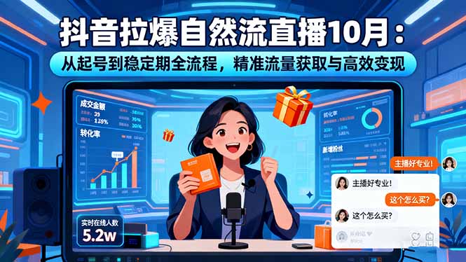 抖音拉爆自然流直播10月：从起号到稳定期全流程，精准流量获取与高效变现-柯南聊项目