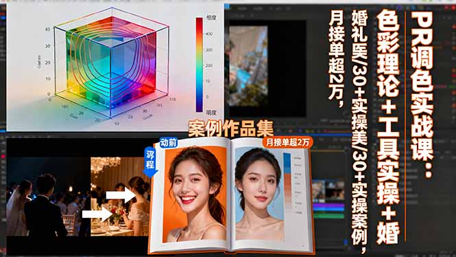 PR调色实战课：色彩理论+工具实操+婚礼医美/30+实操案例，月接单超2万-柯南聊项目