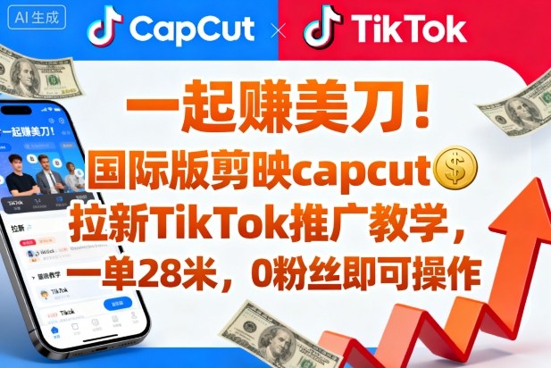 一起賺美刀！国际版剪映capcut拉新TikTok推广教学，一单28米，0粉丝即可操作(附推广入口和教学)-柯南聊项目