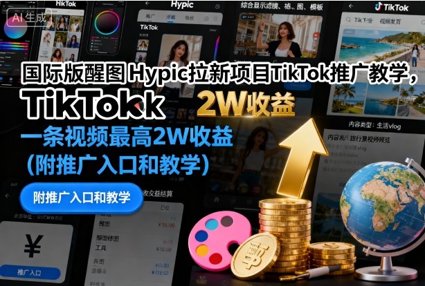 国际版醒图Hypic拉新项目TikTok推广教学，一条视频最高2W收益(附推广入口和教学)-柯南聊项目