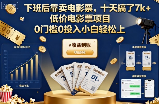 下班后靠卖电影票，十天搞了7k+，低价电影票项目，0门槛0投入小白轻松上手【揭秘】-柯南聊项目