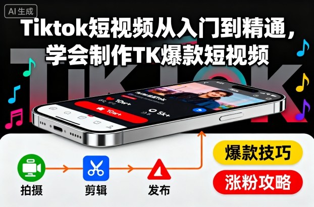 Tiktok短视频从入门到精通，学会制作TK爆款短视频-柯南聊项目