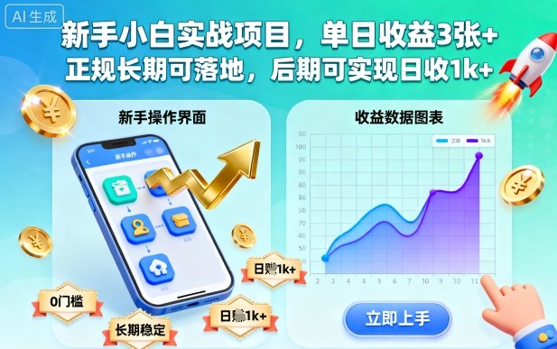 新手小白实战项目，单日收益3张+，正规长期可落地，后期可实现日收1k+【揭秘】-柯南聊项目