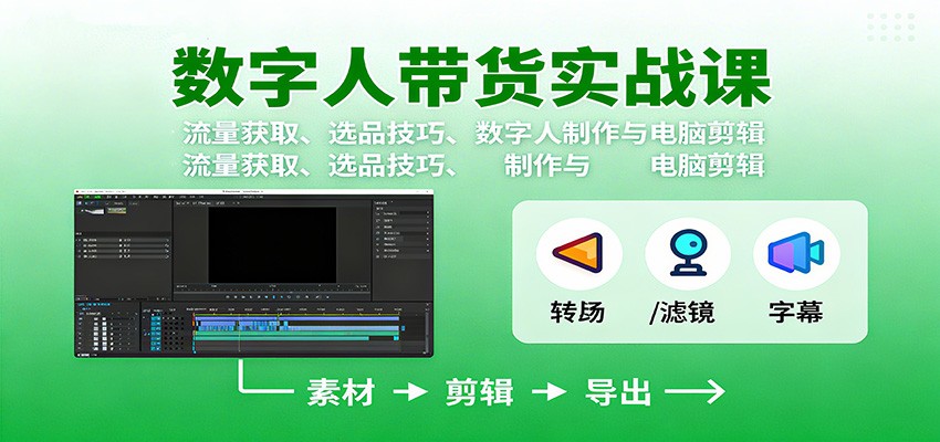 数字人变现实战课：流量获取、选品技巧、数字人制作与电脑剪辑-柯南聊项目