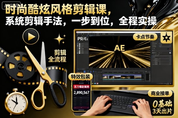 时尚酷炫风格剪辑课，系统剪辑手法，一步到位，全程实操-柯南聊项目