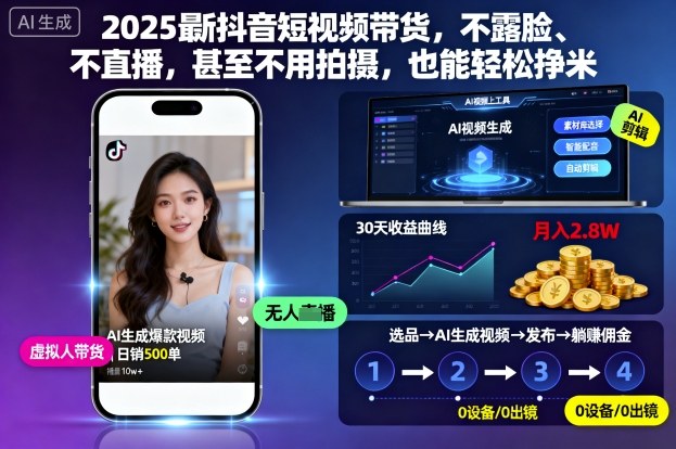 2025最新抖音短视频带货，不露脸、不直播，甚至不用拍摄，也能轻松挣米-柯南聊项目