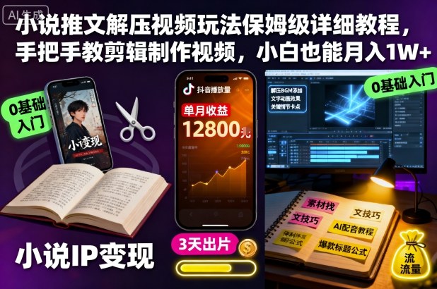 小说推文解压视频玩法保姆级详细教程，手把手教剪辑制作视频，小白也能月入1W+-柯南聊项目