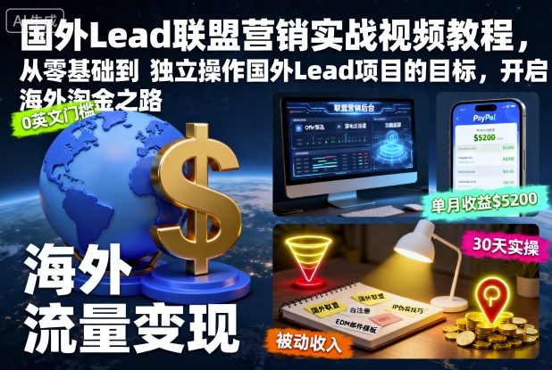 国外Lead联盟营销实战视频教程，从零基础到独立操作国外Lead项目的目标，开启海外淘金之路-柯南聊项目