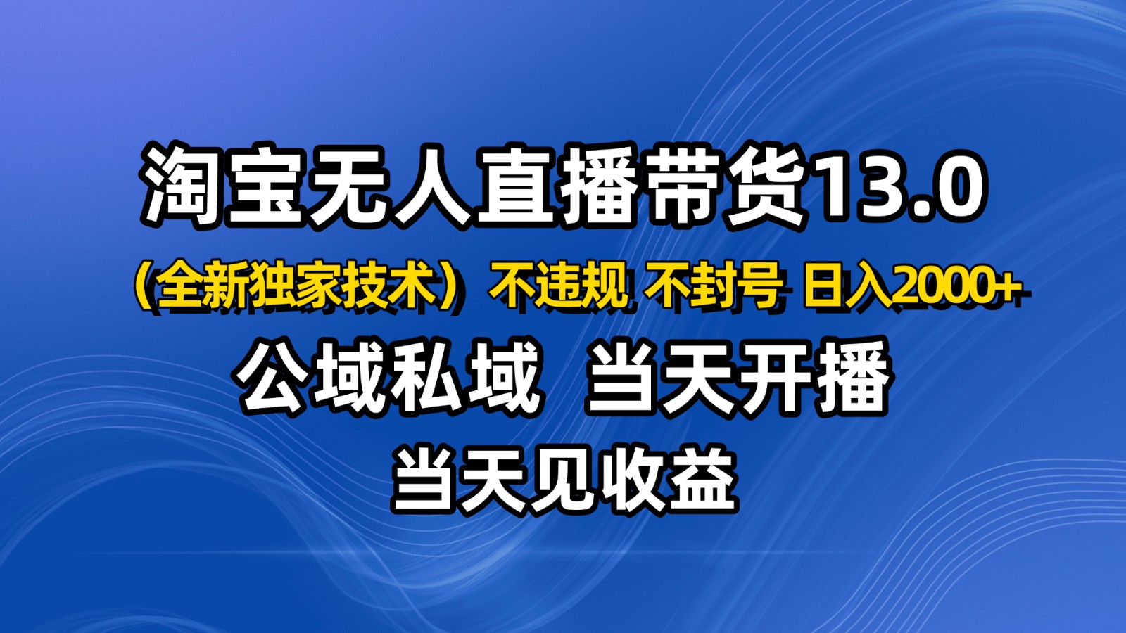 淘宝无人直播13.0，公域私域技术，不封号，不违规 布局下半年旺季赛道，日入2000+-柯南聊项目