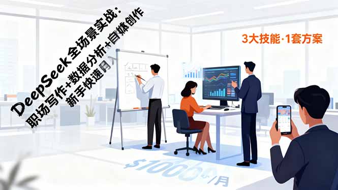 DeepSeek全场景实战：职场写作+数据分析+自媒体创作，新手快速月入过万-柯南聊项目
