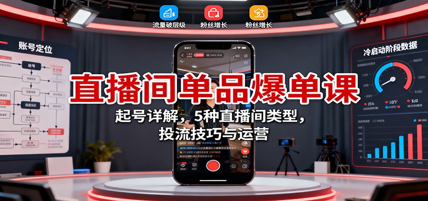 直播间单品爆单课：起号详解，5种直播间类型，投流技巧与运营-柯南聊项目