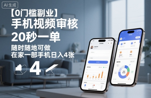 【0门槛副业】手机视频审核，20秒一单，随时随地可做，在家一部手机日入4张【揭秘】-柯南聊项目