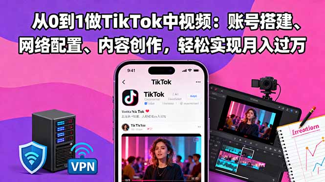 从0到1做TikTok中视频：账号搭建、网络配置、内容创作，轻松实现月入过万-柯南聊项目