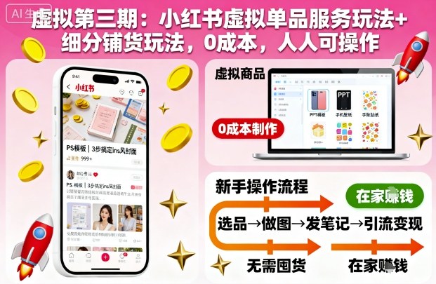 虚拟第三期：小红书虚拟单品服务玩法+细分铺货玩法，0成本，人人可操作(更新)-柯南聊项目
