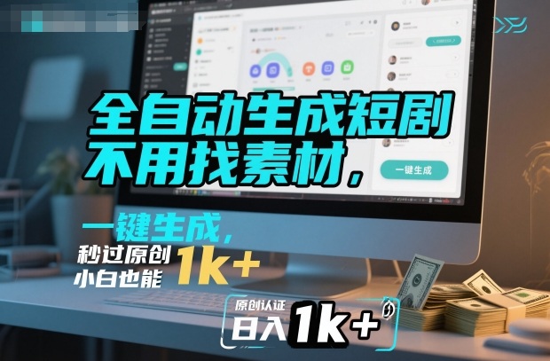 全自动生成短剧，不用找素材，不用剪辑，一键生成，秒过原创，小白也能轻松日入1k+【揭秘】-柯南聊项目
