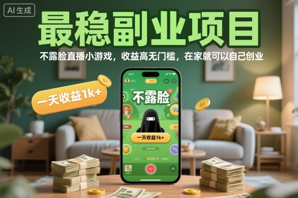 最稳副业项目，不露脸直播小游戏，收益高无门槛，一天收益1k+，在家就可以自己创业【揭秘】-柯南聊项目