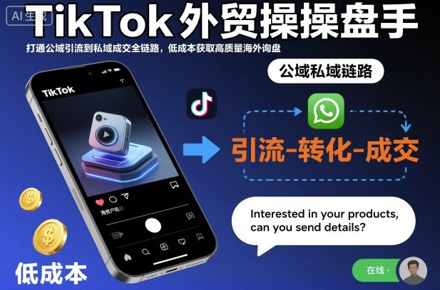 TikTok外贸操盘手，打通公域引流到私域成交全链路，低成本获取高质量海外询盘-柯南聊项目