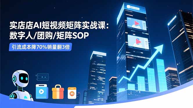 实体店AI短视频矩阵实战课：数字人/团购/矩阵SOP，引流成本降70%销量翻3倍-柯南聊项目