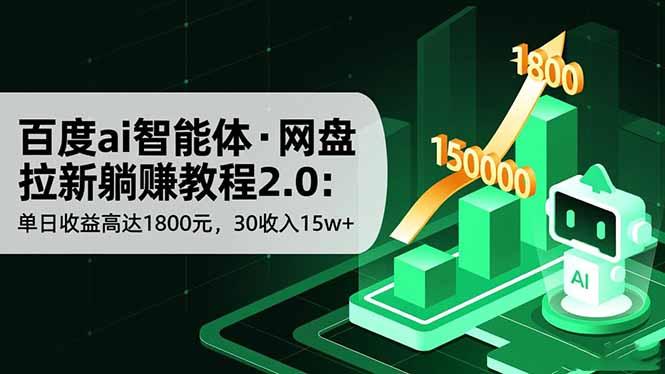 百度ai智能体·网盘拉新躺赚教程2.0：单日收益高达1800元，30收入15w+-柯南聊项目
