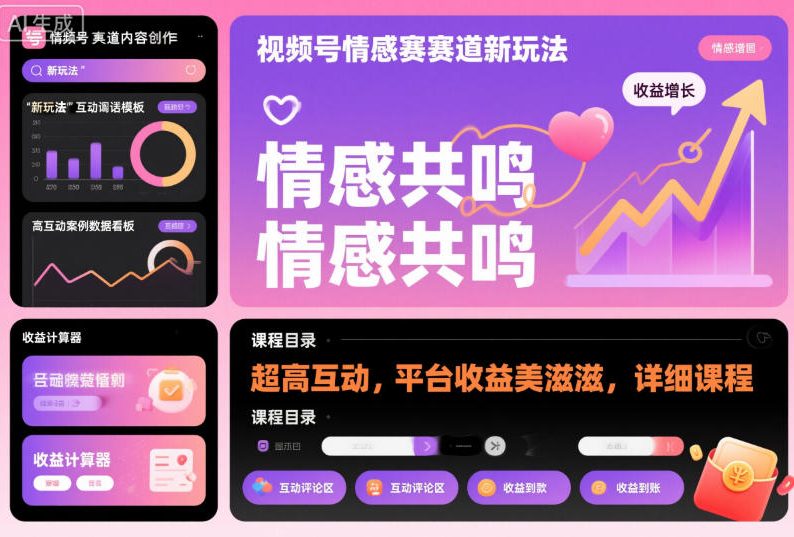 视频号情感赛道新玩法，超高互动，平台收益美滋滋，详细课程-柯南聊项目