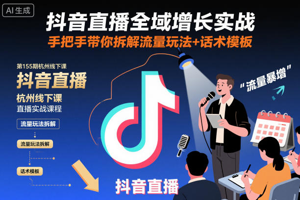 抖音直播全域增长实战第155期杭州线下课，手把手带你拆解流量玩法+话术模板-柯南聊项目