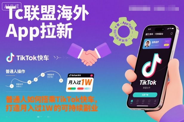 Tc联盟海外App拉新：普通人如何搭乘TikTok快车，打造月入过1W的可持续副业-柯南聊项目
