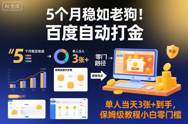 5个月稳如老狗！百度自动打金，单人当天3张+到手，保姆级教程小白零门槛【揭秘】-柯南聊项目