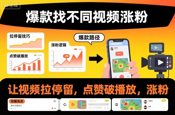 爆款找不同视频涨粉，让视频拉停留，实现点赞，破播放，涨粉-柯南聊项目