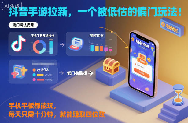 抖音手游拉新，一个被低估的偏门玩法！手机平板都能玩，每天只需十分钟，就能賺取四位数【揭秘】-柯南聊项目
