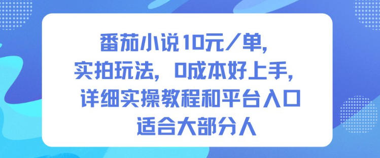 番茄小说10米每单，实拍玩法，0成本好上手，详细实操教程和平台入口适合大部分人-柯南聊项目