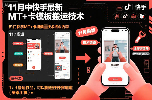 11月中快手最新MT+卡模板搬运技术，1：1搬运作品，可以搬运任何赛道(安卓手机)-柯南聊项目