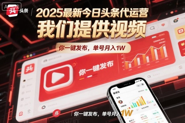 2025最新今日头条代运营，我们提供视频，你一键发布，单号月入1W【揭秘】-柯南聊项目