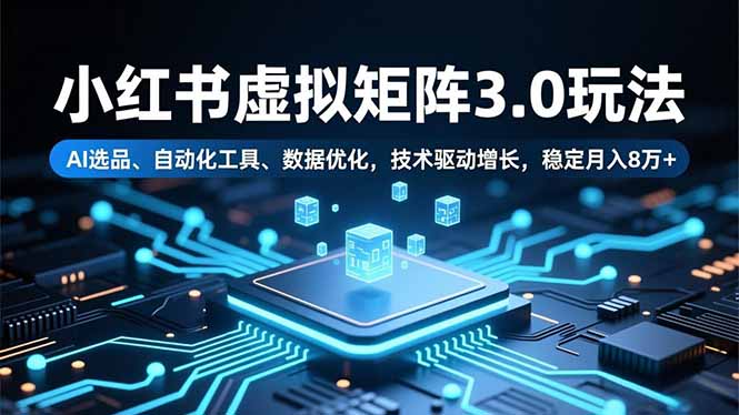小红书虚拟矩阵3.0玩法，AI选品、自动化工具、数据优化，技术驱动增长，稳定月入8万+-柯南聊项目