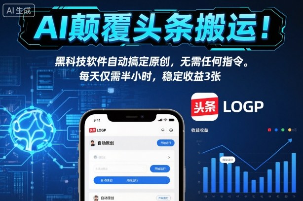 AI颠覆头条搬运！黑科技软件自动搞定原创，无需任何指令。每天仅需半小时，稳定收益3张【揭秘】-柯南聊项目