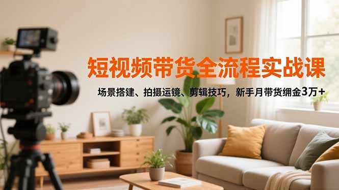 短视频带货全流程实战课，场景搭建、拍摄运镜、剪辑技巧，新手月带货佣金3万+-柯南聊项目