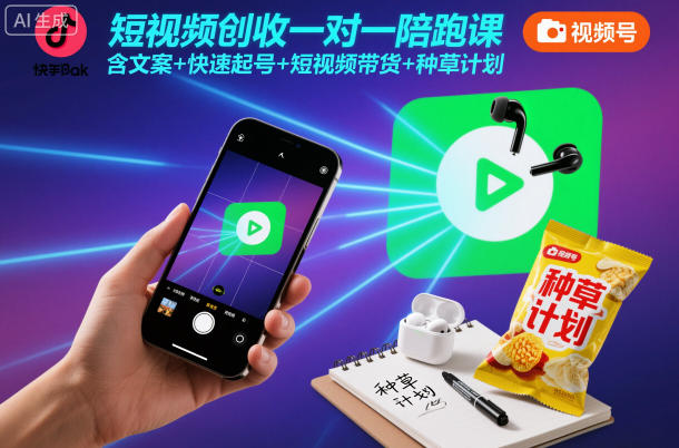 短视频创收一对一陪跑课，含文案+快速起号+短视频带货+种草计划-柯南聊项目