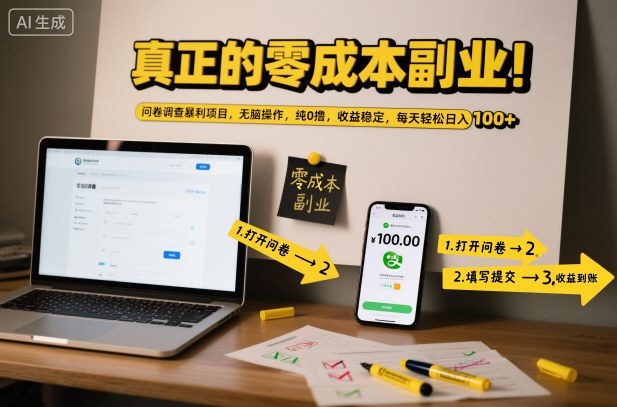 真正的零成本副业！问卷调查暴利项目，无脑操作，纯0撸，收益稳定，每天轻松日入100+【揭秘】-柯南聊项目