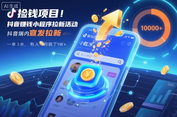 捡钱项目！抖音賺钱小程序拉新活动，抖音端内宣发拉新，一单3米，有人半个月搞了1W+-柯南聊项目