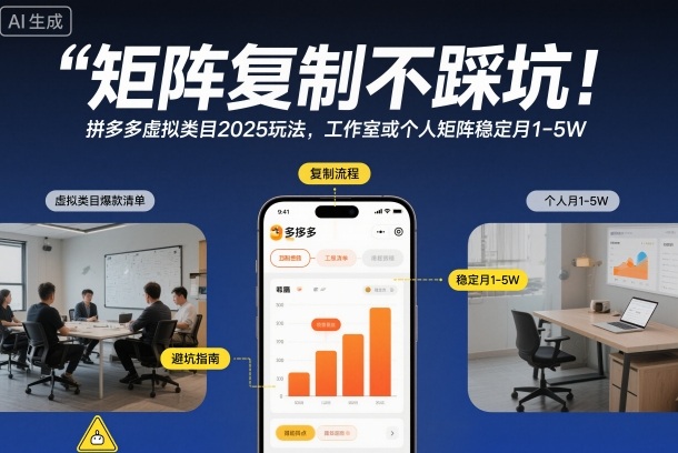 矩阵复制不踩坑！拼多多虚拟类目2025玩法，工作室或者个人矩阵稳定月1-5W【揭秘】-柯南聊项目