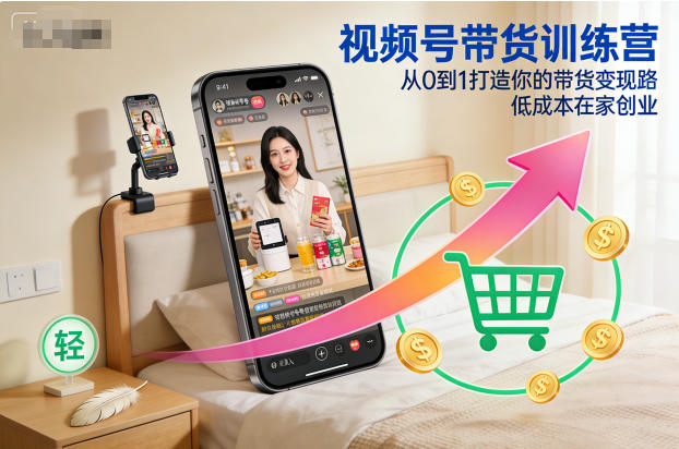 视频号带货训练营，从0到1打造你的带货变现路，低成本在家创业-柯南聊项目