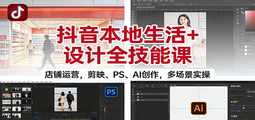 抖音本地生活+设计全技能课：店铺运营，剪映、PS、AI创作，多场景实操-柯南聊项目