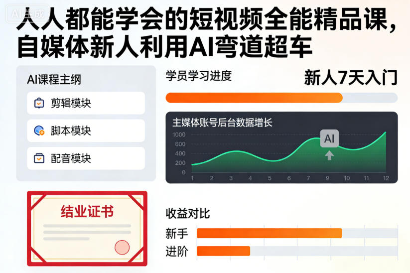 人人都能学会的短视频全能精品课，自媒体新人利用AI弯道超车-柯南聊项目