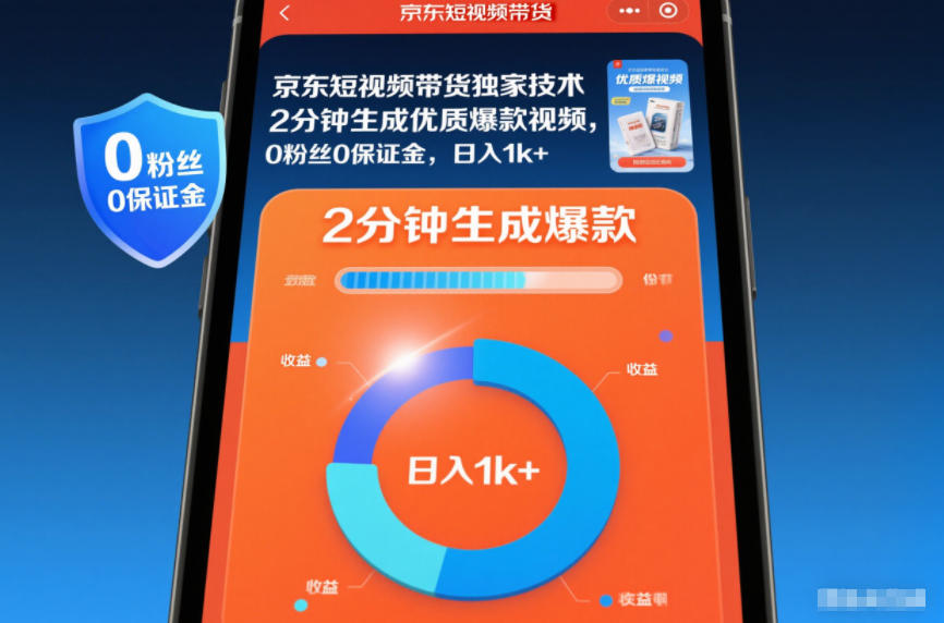 京东短视频带货独家技术，2分钟生成一条优质爆款视频，0粉丝0保证金，日入1k+【揭秘】-柯南聊项目