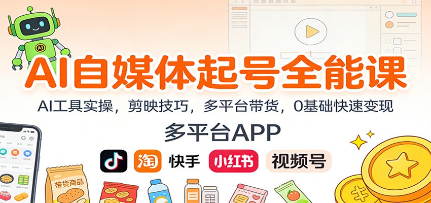AI自媒体起号全能课：AI工具实操，剪映技巧，多平台带货，0基础快速变现-柯南聊项目