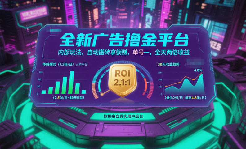 全新广告撸金平台，内部玩法，自动搬砖拿躺賺，单号一天保底2张+，全天两倍收益【揭秘】-柯南聊项目
