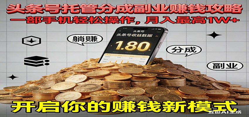 全程托管今日头条，一部手机就可以开干，最高躺赚1W+-柯南聊项目