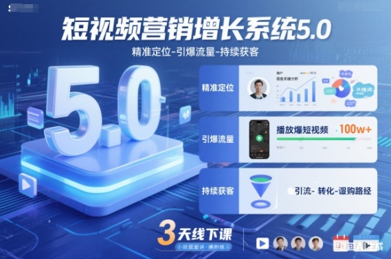 短视频营销增长系统5.0，精准定位-引爆流量-持续获客，3天线下课(音频+图片)-柯南聊项目