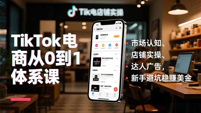 TikTok电商从0到1体系课，市场认知、店铺实操、达人广告，新手避坑稳赚美金-柯南聊项目