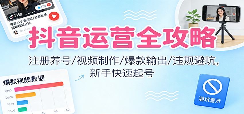 抖音运营全攻略：注册养号/视频制作/爆款输出/违规避坑，新手快速起号-柯南聊项目