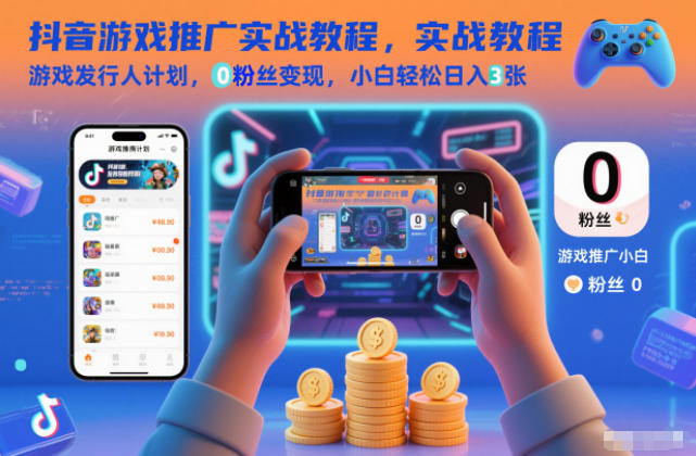 抖音游戏推广实战教程，游戏发行人计划，0粉丝变现，小白轻松日入3张-柯南聊项目